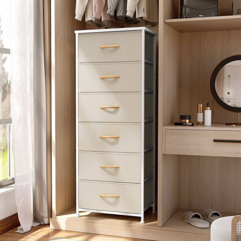 Crestlive Products 6 Drawers Vertical Dresser for Bedroom Storage Tower with Wood Top White
