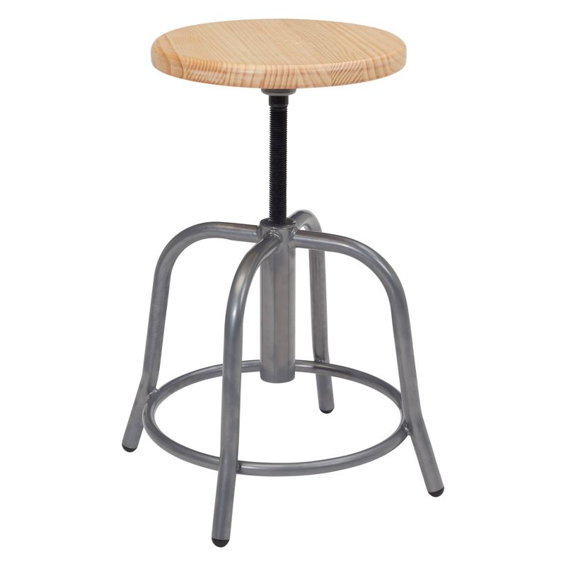 18"-24" Height Adjustable Swivel Accent Stool Wood Seat/Gray Frame - Hampden Furnishings