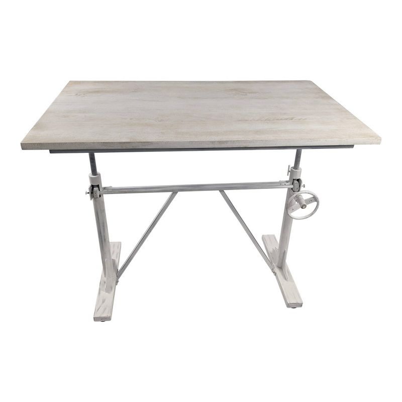 Carolina Living Brio Sit Or Stand Adjustable Desk Whitewash: Mango Wood Surface, Iron Frame, No Storage