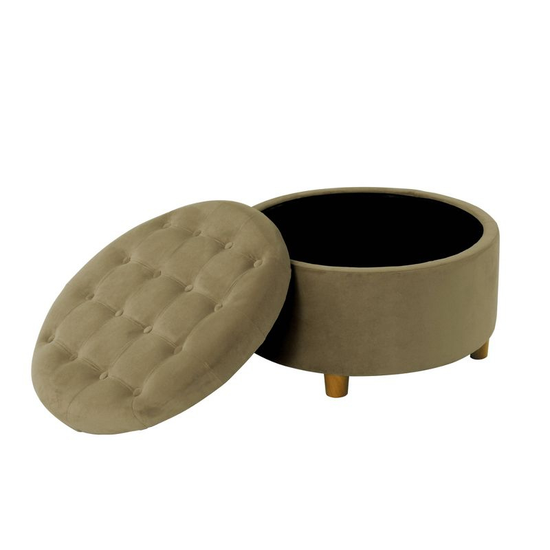 Tufted Round Storage Ottoman Light Sage Green Velvet - HomePop