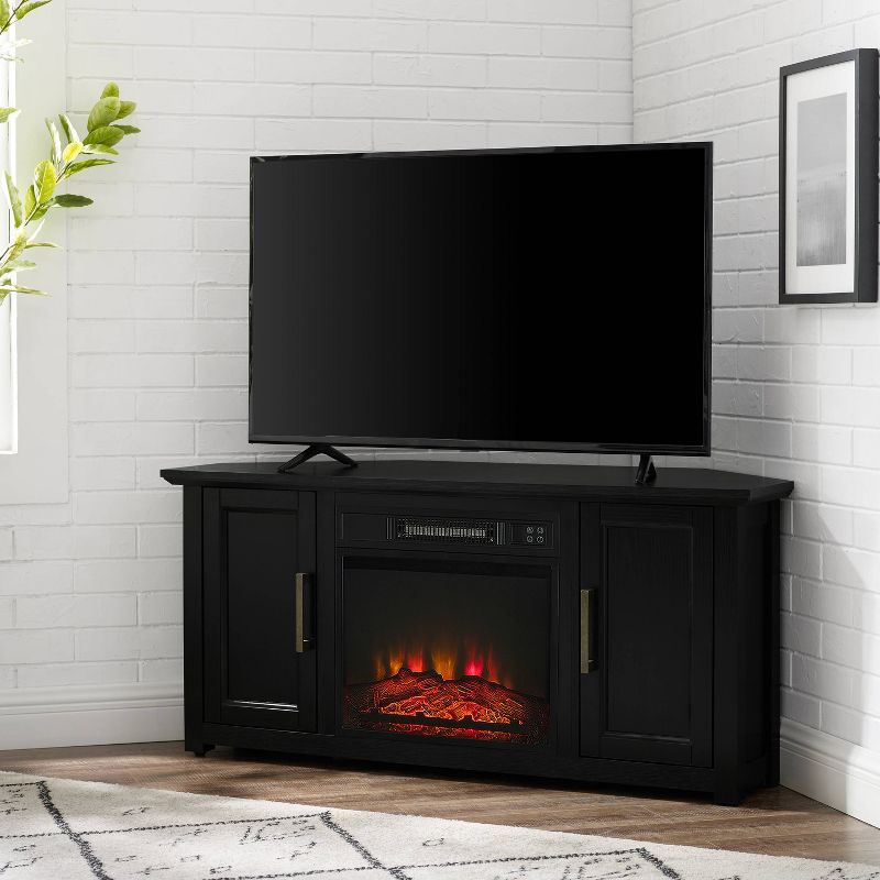 Crosley Camden Corner TV Stand for TVs up to 50" with Fireplace Black : Mid-Century Modern, Adjustable Shelves, Cable Management