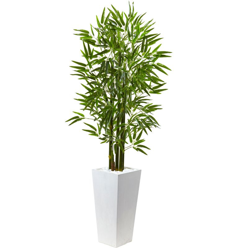Nearly Natural Bamboo Tree with White Planter, UV Resistant (Indoor/Outdoor)