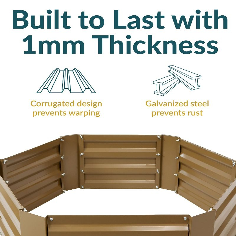 Sunnydaze Raised Hot Dip Galvanized Steel Hexagon Garden Bed for Plants, Vegetables, and Flowers - 40" W x 11" Deep - Brown