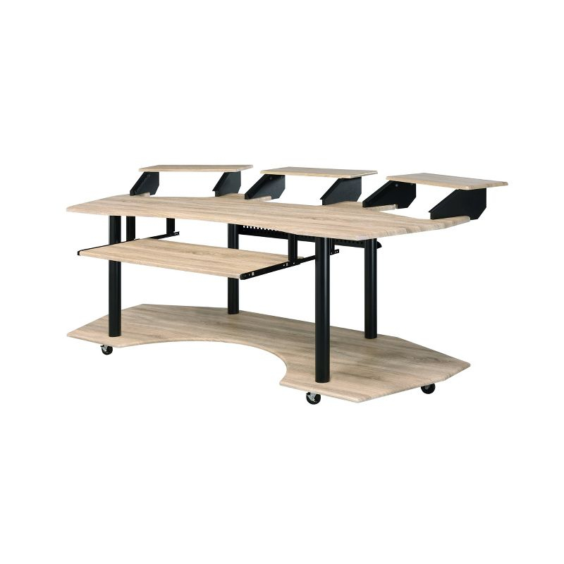 Acme Furniture Eleazar 3 Stands Computer Desk Natural Oak: Metal Frame, Veneer Surface, Hutch Storage