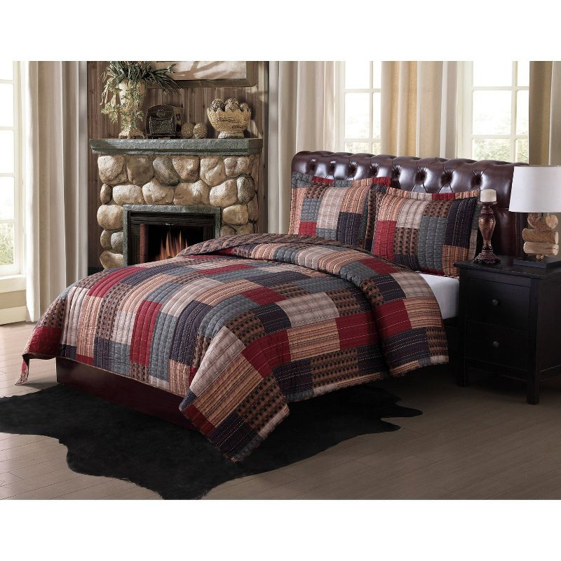 2pc Twin Gunnison Quilt Set Red/Assorted Grays - Style 212