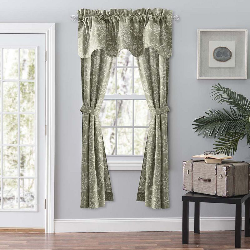 Ellis Curtain Lexington Leaf Pattern on Colored Ground Scallop Valance 58"x15" Sage