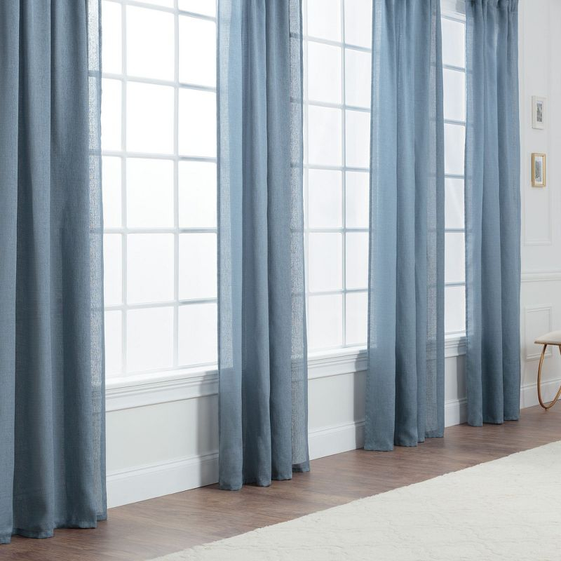 Chanasya 2pk Faux Belgian Flax Semi Sheer Window Curtain Panels - Set of 2 - 52 x 96 Inches Long - Dark Blue