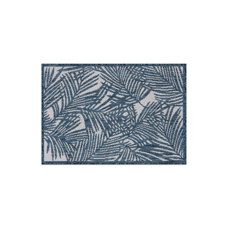 World Rug Gallery Contemporary Palm Leaf Textured Flat Weave Indoor/Outdoor Area Rug - NAVY 2'x3'