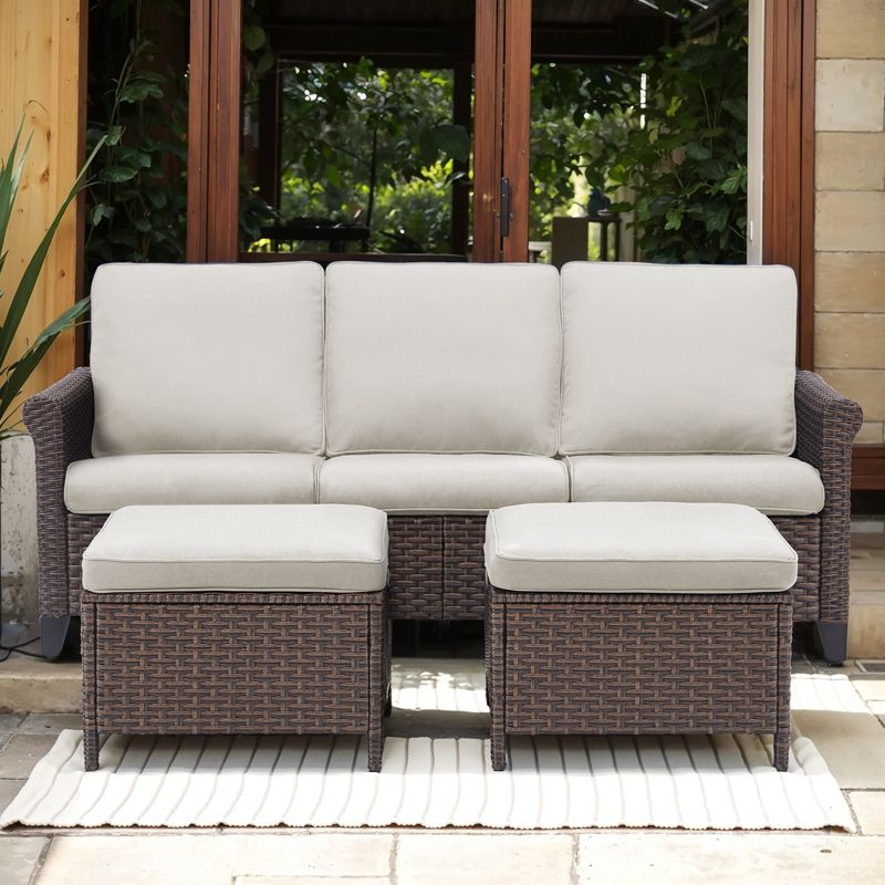 Buenhomino 3 Pieces Outdoor Patio Furniture Wicker Rattan Sofa Set With Ottomans,