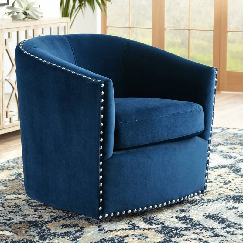 Elements Fullerton Nail Head Trim Navy Blue Swivel Accent Chair