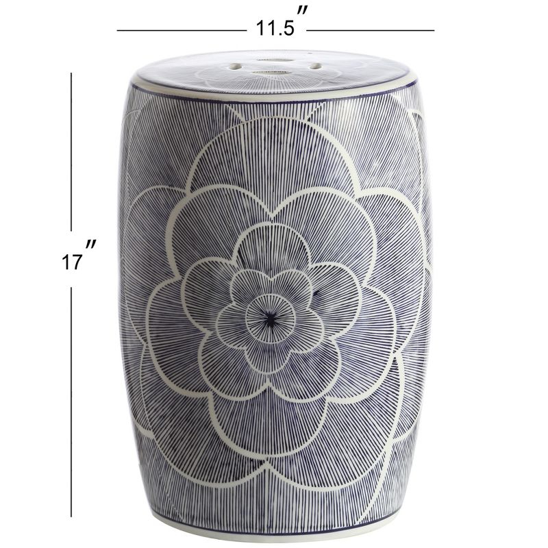 JONATHAN Y Camellia 17" Ceramic Drum Garden Stool, Blue