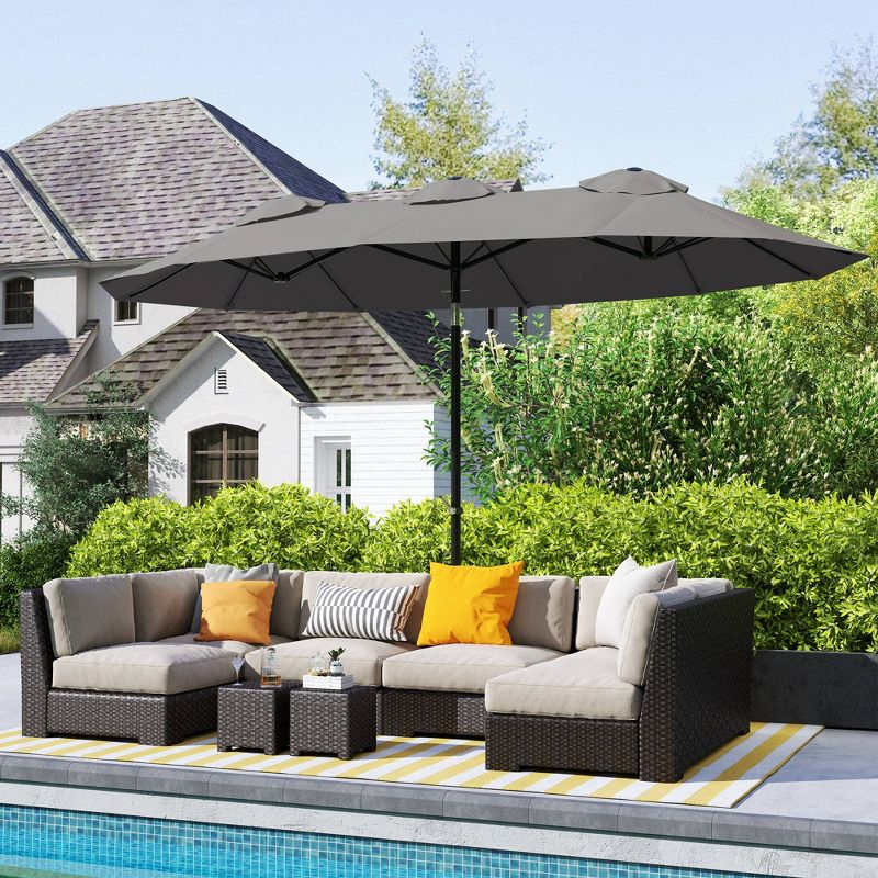 Outsunny 9.7' Double-sided Patio Umbrella with 3 Air Vents, Tilt and Crank, Outdoor Umbrella, Gray