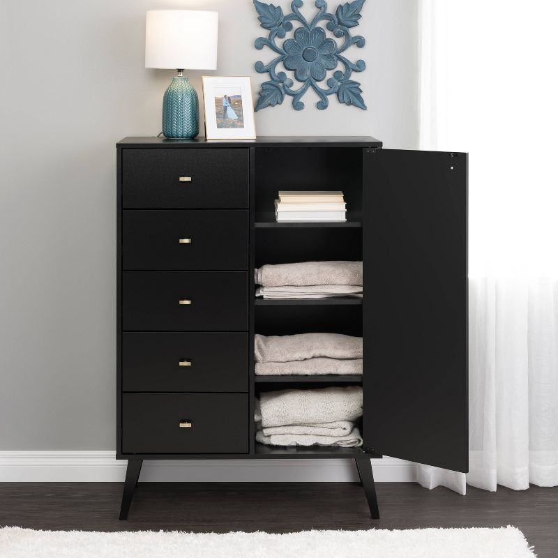 Milo Mid-Century Modern 5 Drawer Chest with Door - Prepac