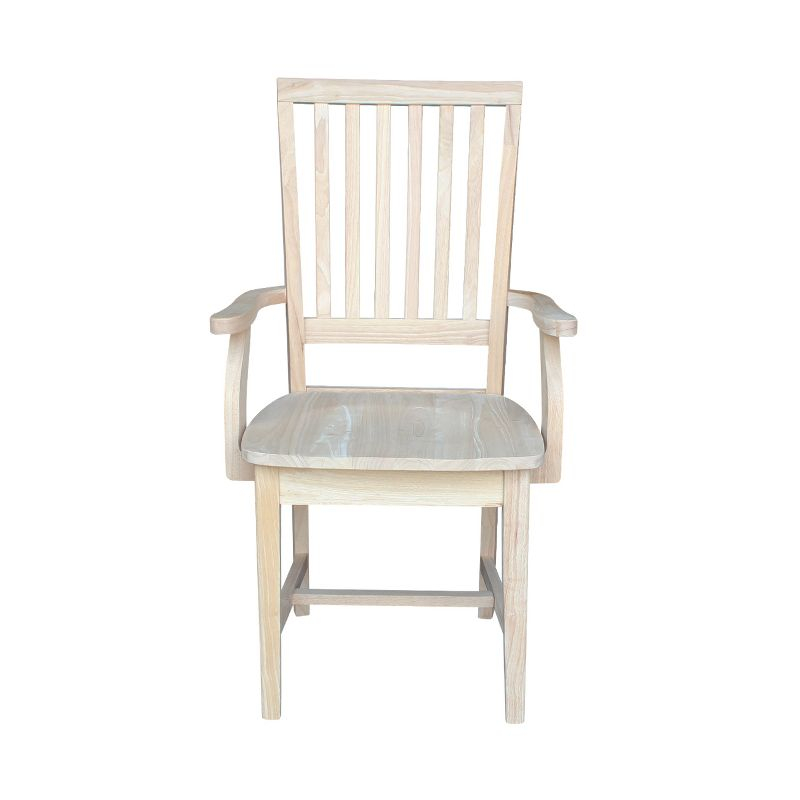 Mission Side Chair with Arms Unfinished - International Concepts: Solid Wood, Slat Back, Kitchen Furniture