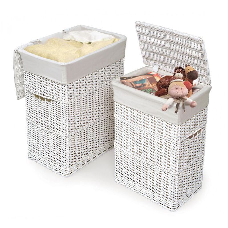 Badger Basket Wicker Two Hamper Set with Liners - White