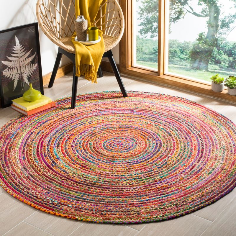 Cape Cod CAP202 Woven Indoor Area Rug - Red/Multi - 9'x9' Round - Safavieh