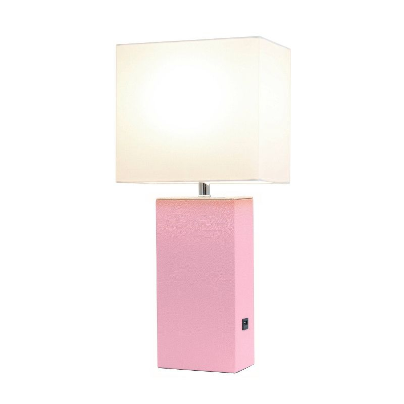 Elegant Designs 21" Modern Leather Wrapped Table Lamp with USB Port and Feit LED (Includes LED Light Bulb) Pink