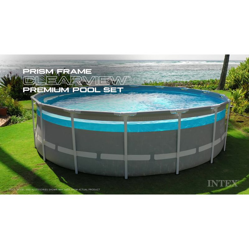 Intex 14' x 42" Clearview Prism Frame Above Ground Pool - Graywood Print: Steel Frame & Vinyl Liner