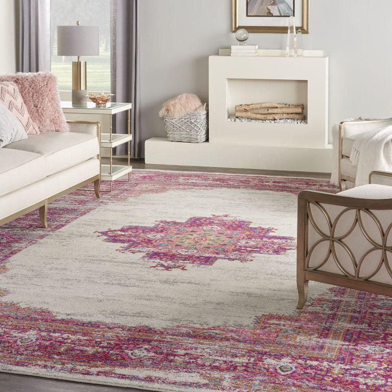 Nourison Passion Medallion Bohemian Indoor Rug Ivory/Fuchsia 12' x 15'