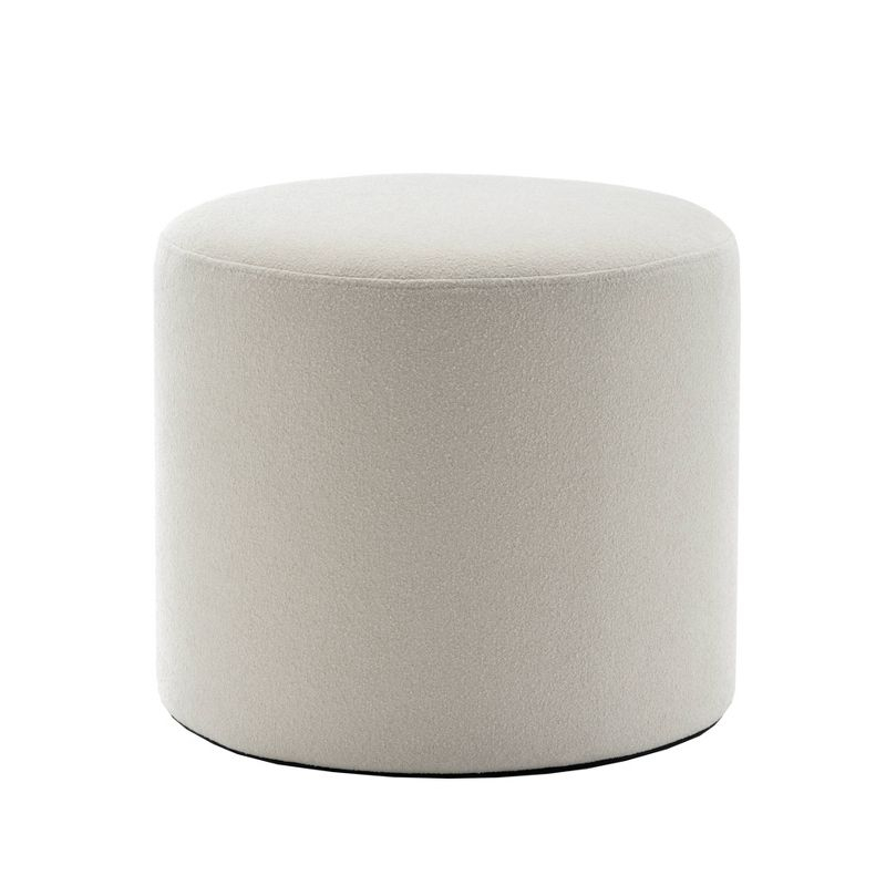 19" Round Pouf Ottoman Cream Boucle - WOVENBYRD: Upholstered, No Assembly Required