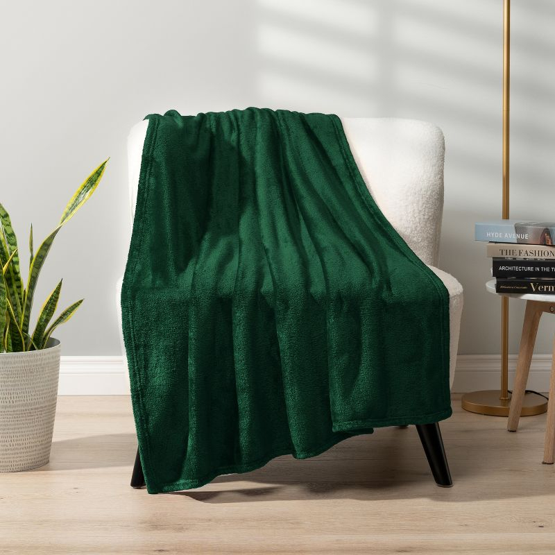 PAVILIA Luxury Fleece Blanket Throw for Bed, Soft Lightweight Plush Flannel Blanket for Sofa Couch , Emerald Green/Queen - 90x90
