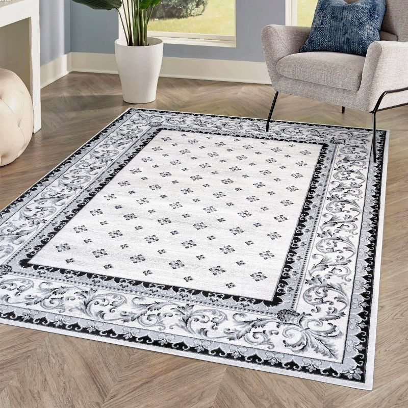 3'x5' Acanthus French Border Area Rug, Cream/Light Gray - JONATHAN Y