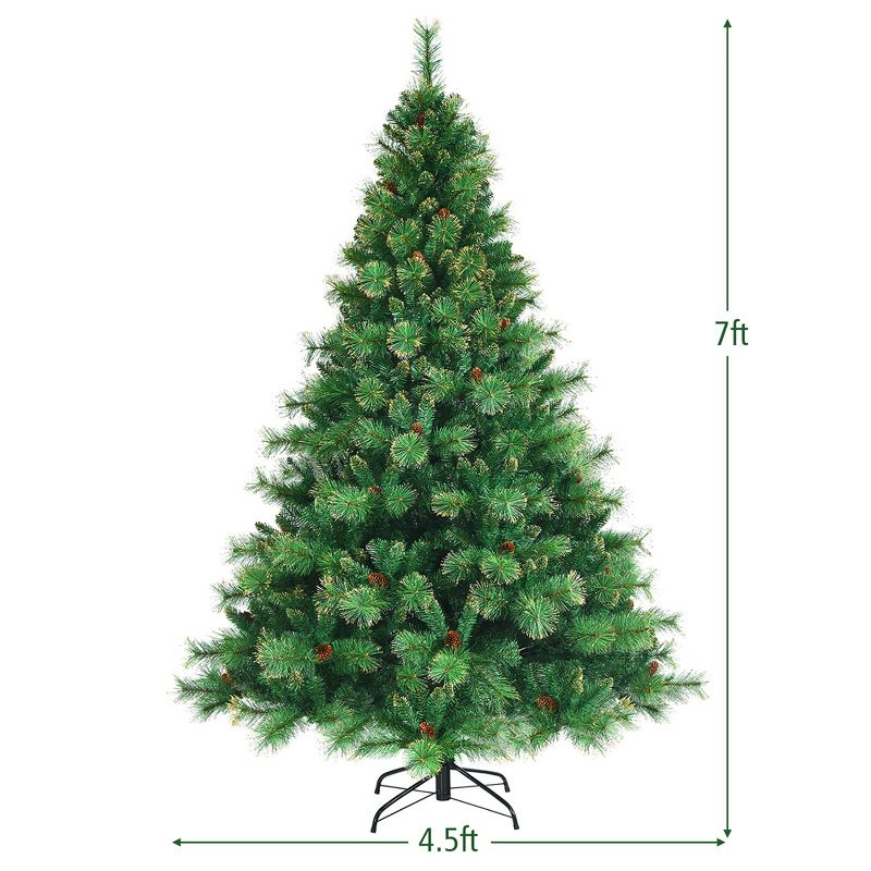 Costway 6ft\7ft\8ft Pre-lit Hinged Christmas Tree w/ 777\1233\1913 Glitter Tips & Pine Cones