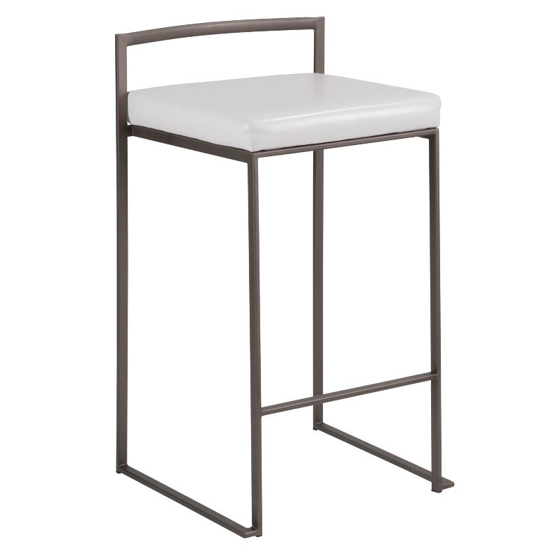 Set of 26" Fuji Contemporary Stackable Counter Height Barstool Antique Coin with White Faux Leather Cushion - Lumisource: Metal Frame