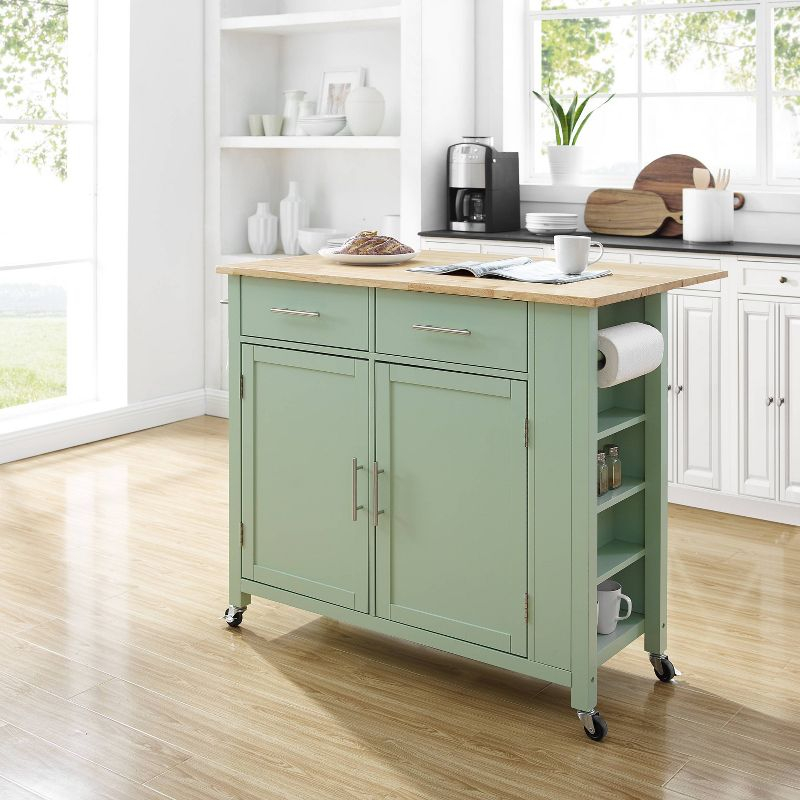 Savannah Wood Top Drop Leaf Kitchen Island/Cart Mint - Crosley: Adjustable Shelves, Spice Rack, Caster Wheels