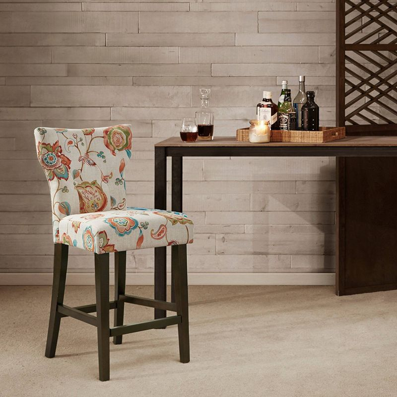 Saffron Tufted Back Counter Height Barstool Orange/Espresso - Madison Park: Upholstered, Solid Wood Legs
