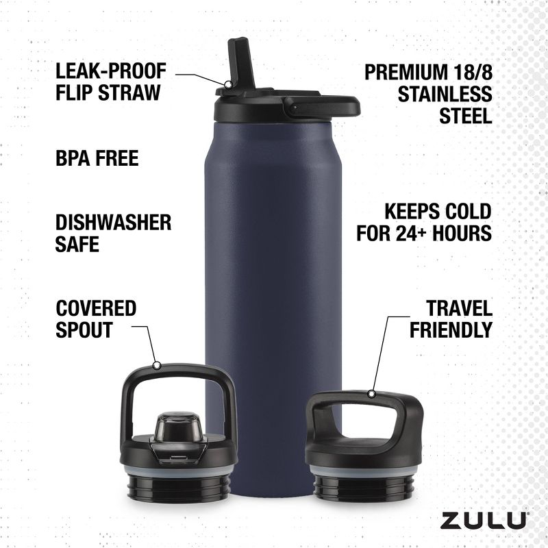 Zulu Base 40oz Stainless Steel Water Bottle - Navy Blue