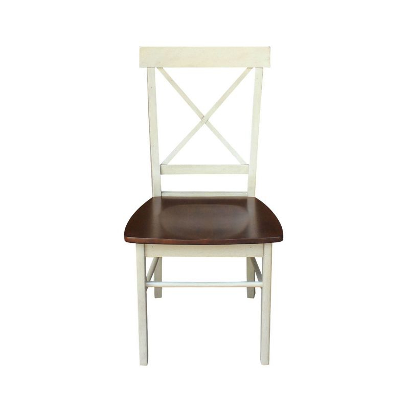 Set of 2 X Back Chairs with Solid Wood Seats Antiqued Almond/Espresso - International Concepts: Hardwood High Back Dining Furniture