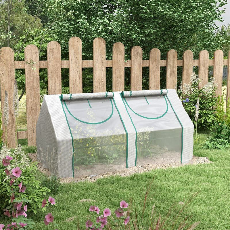 Outsunny 6' x 3' x 3' Portable Greenhouse, Garden Hot House with Two PE/PVC Covers, Steel Frame and 2 Roll Up Windows, Clear
