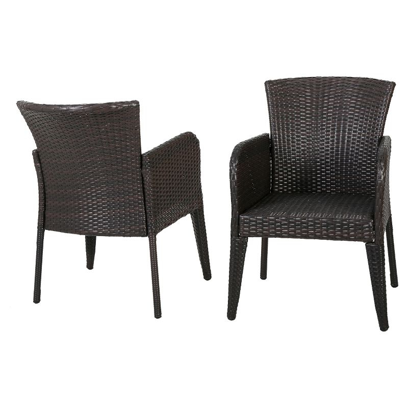 Anaya Set of 2 Wicker Patio Dining Chair - Brown - Christopher Knight Home: Outdoor Seating, Iron Frame, Weather-Resistant