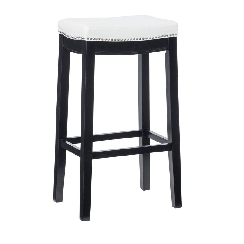 Claridge Backless Faux Leather Nailhead Saddle Barstool White/Black - Linon