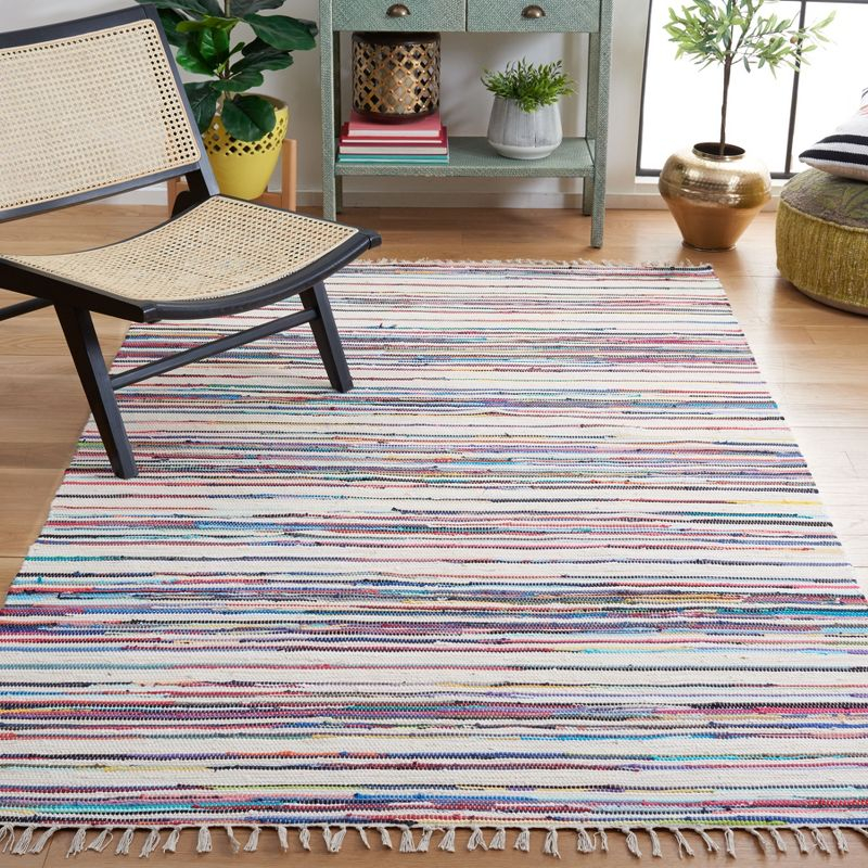 Rag Rug RAR126 Hand Woven Indoor Accent Rug - 4'x6' - Ivory/Multi - Safavieh
