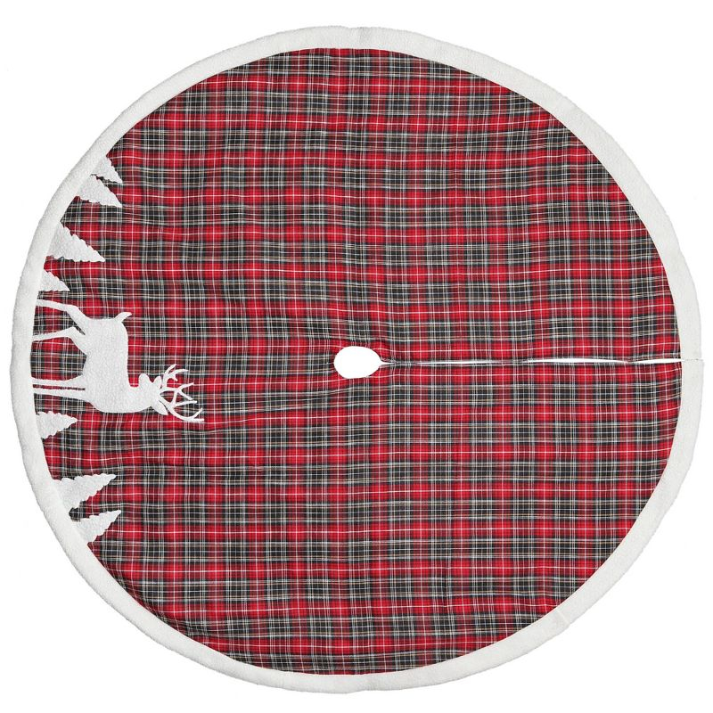 Northlight 48" Red and Black Plaid Reindeer Christmas Tree Skirt