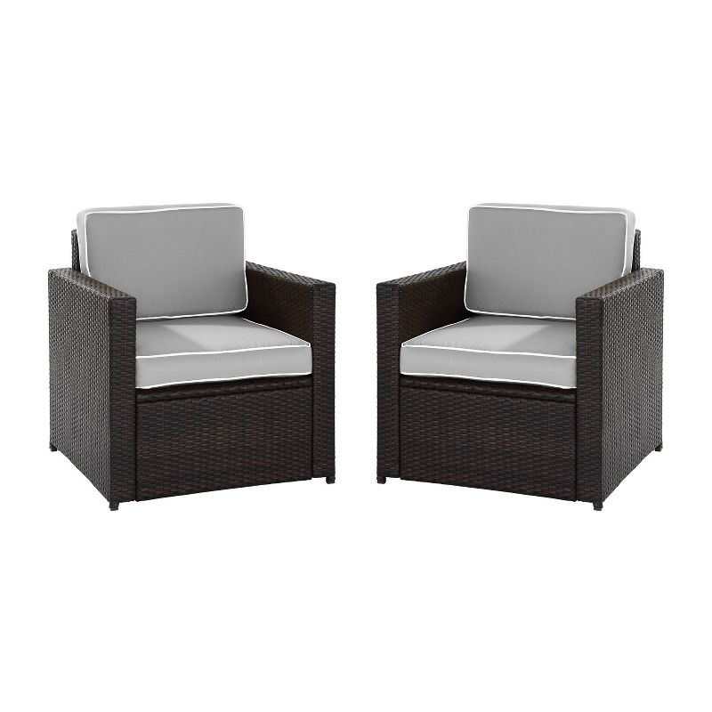Palm Harbor 2pc Outdoor Wicker Seating Set with Gray Cushions - Two Outdoor Wicker Chairs - Crosley