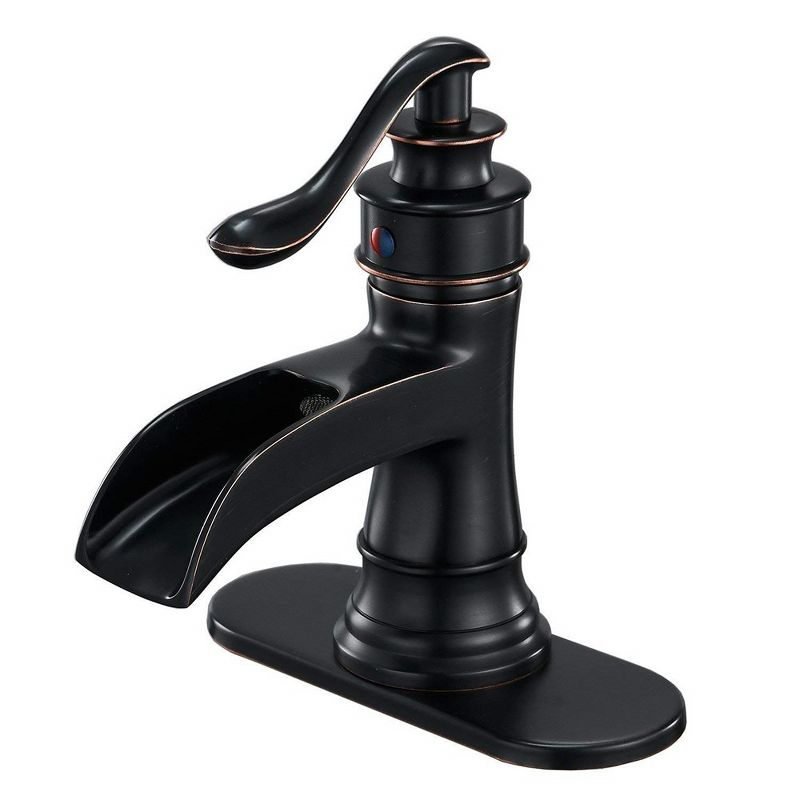 BWE Waterfall Single Hole Single-Handle Low-Arc Bathroom Faucet With Pop-up Drain Assembly