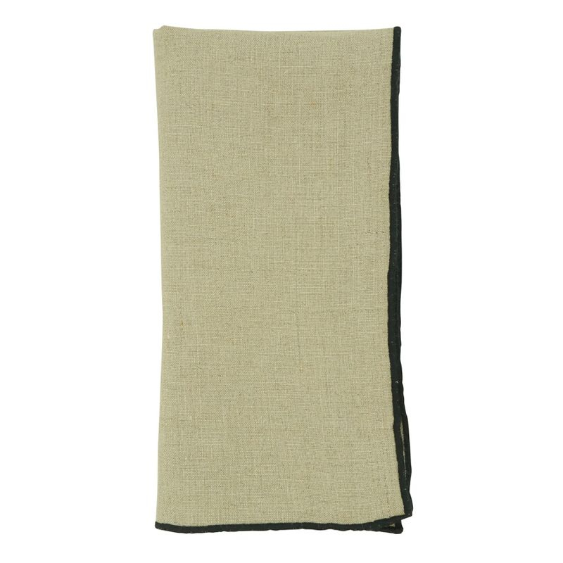 Saro Lifestyle Stitched Border Stonewashed Linen Napkins (Set of 4), Black/Natural, 20" x 20"