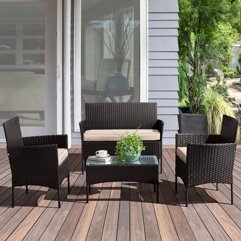 Pure Garden 4pc Outdoor Patio Rattan Furniture Set Black