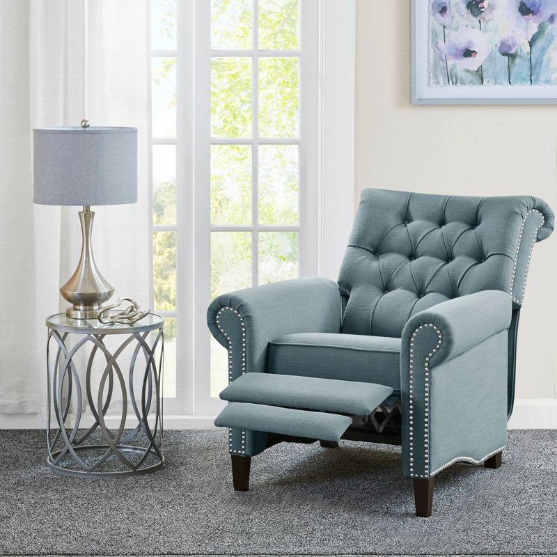 Zak Recliner Blue: Madison Park, Polyester & Linen Upholstery, Wood Frame, Foam Fill, Spot Clean