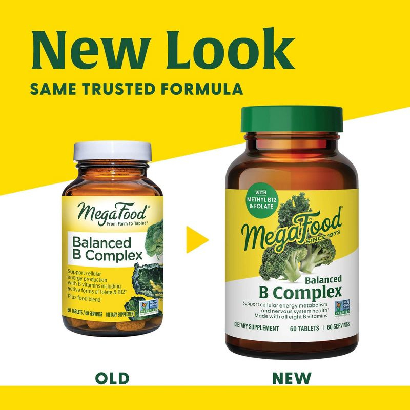 MegaFood Balanced B Complex Vitamins, Vitamin B6, Vitamin B12 & Biotin, Vegan - 90 Tablets.