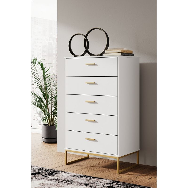 Signature Design by Ashley Socalle 5 Drawer Tall Dresser, White/Gold