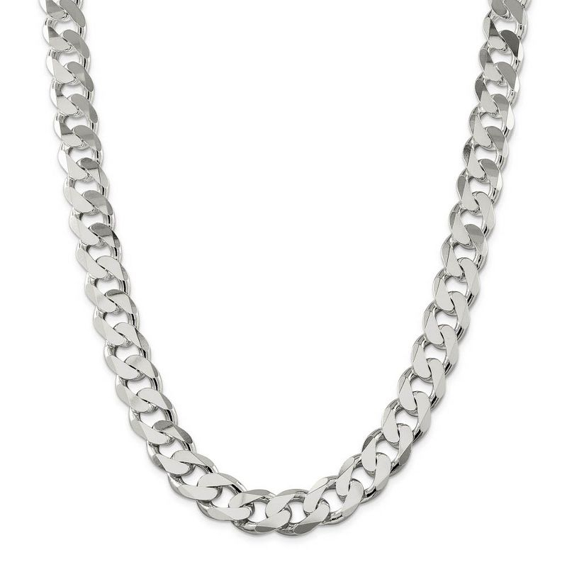 Black Bow Jewelry Men's 15mm, Sterling Silver Solid Flat Curb Chain Necklace, 26 Inch