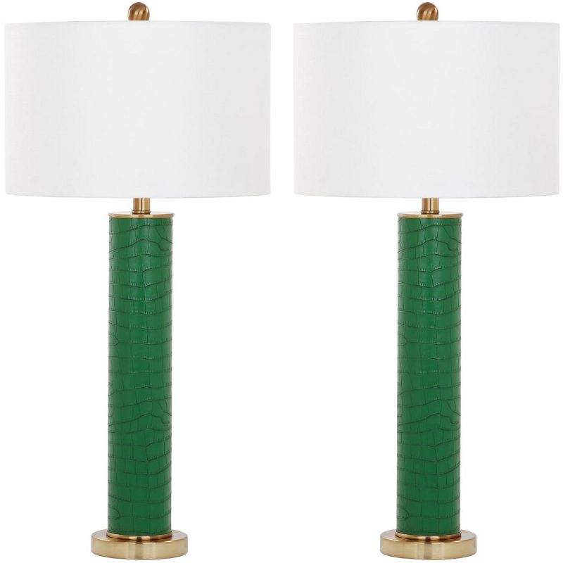 Ollie Table Lamp (Set of 2) - 31.5 Inch Height - LIT4404 - Dark Green Faux Alligator - Safavieh