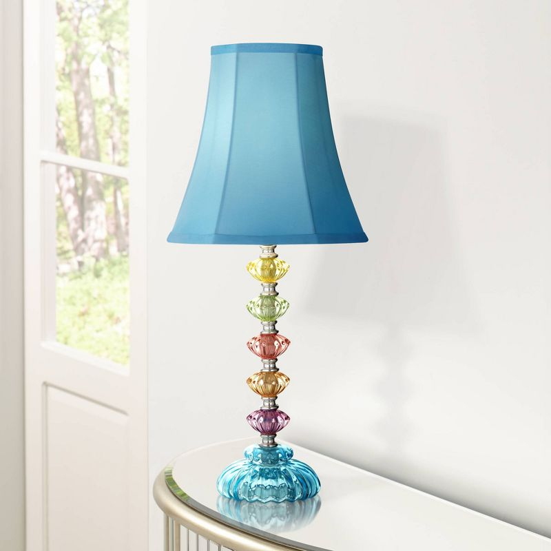 360 Lighting Bohemian Country Cottage Accent Table Lamp 21" High Teal Blue Stacked Glass for Bedroom Living Room Bedside Nightstand Office Kids Family
