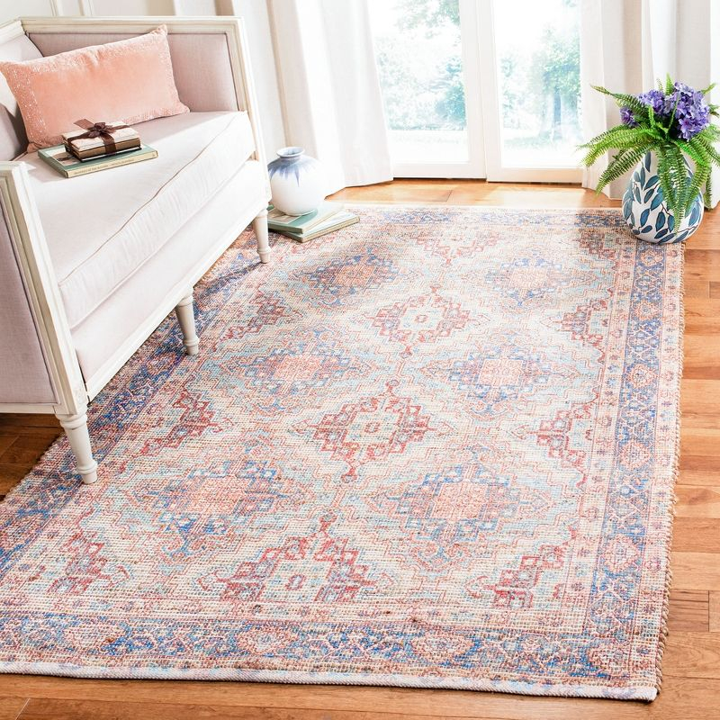 Saffron SFN510 Hand Loomed Area Rug - Blue/Rust - 5'x8' - Safavieh.