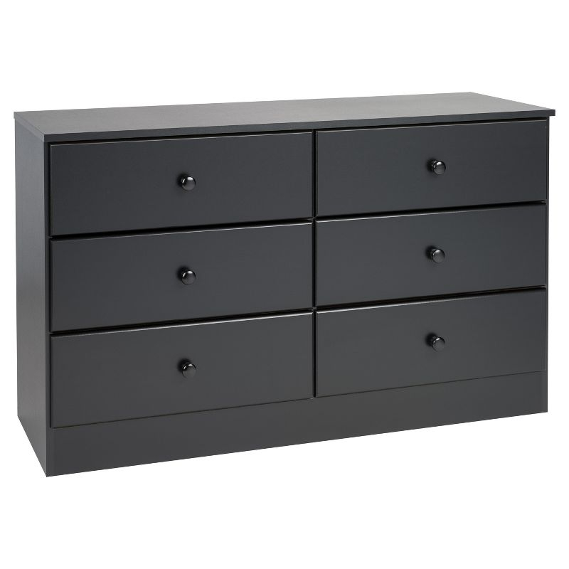 Prepac Astrid 6 Drawer Dresser Black: Laminated Wood Composite, Metal Hardware, Safety Stops