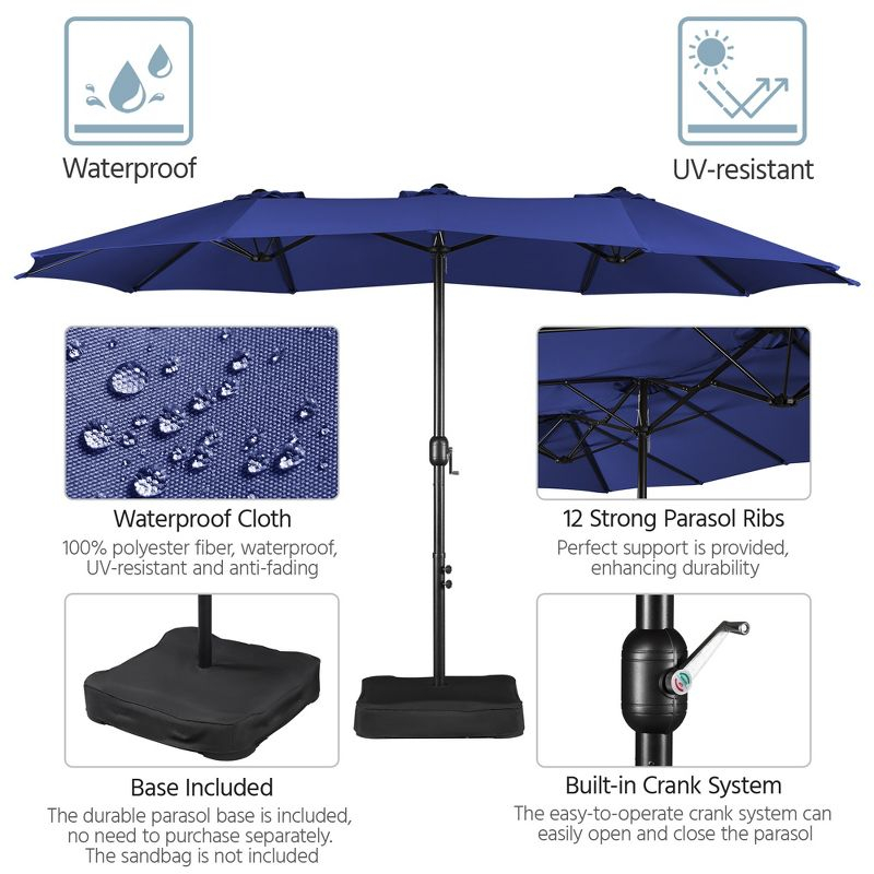 Yaheetech 13 ft Outdoor Patio Umbrella with Crank, Navy Blue